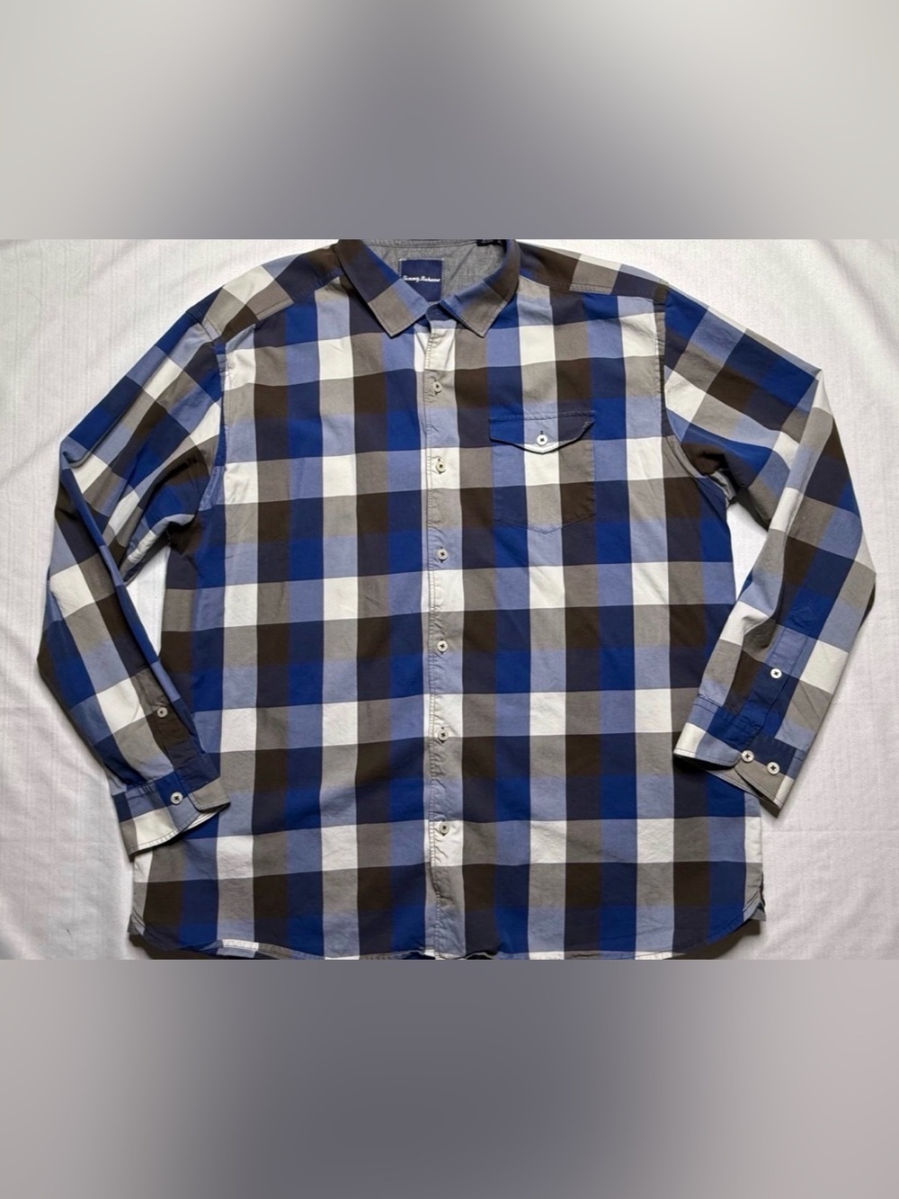 Tommy Bahama Men’s XXL Tall Blue Plaid Button Front Shirt Long Sleeve
